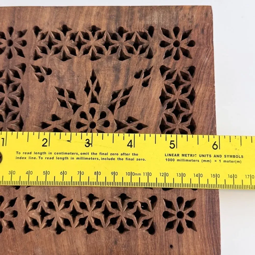 Vintage Carved Mango Wood Hinged Lid Box 6x6